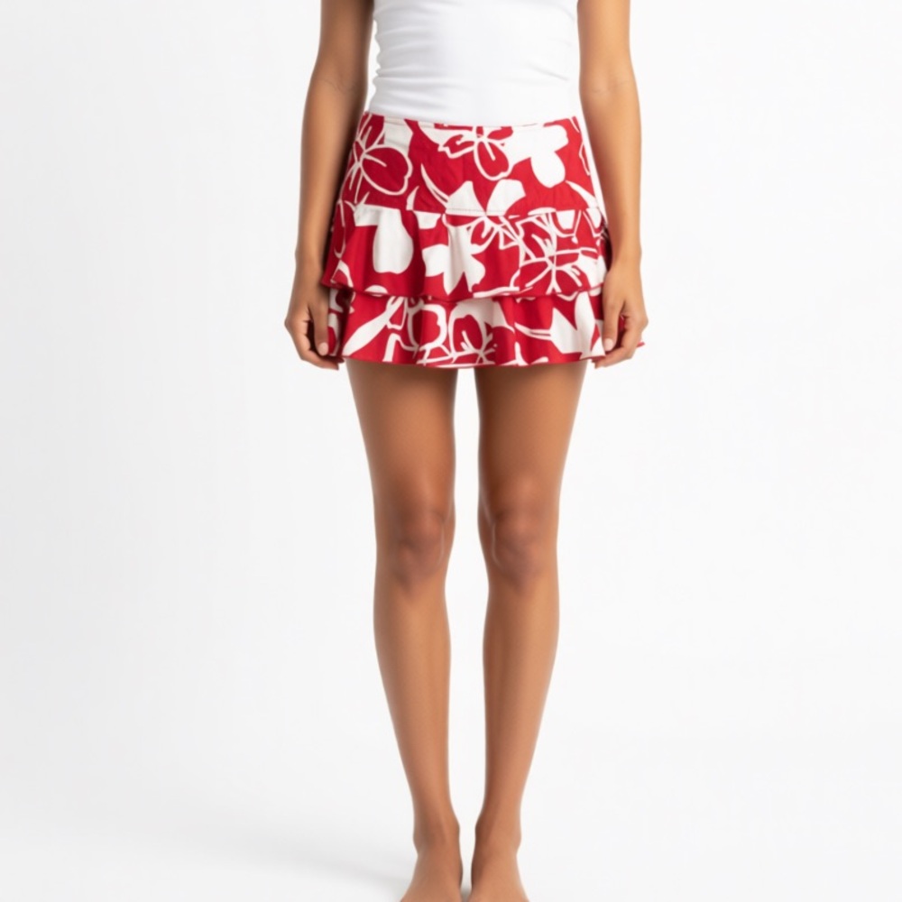 Vintage Y2K Zara TRF Floral Red and White Mini Skirt